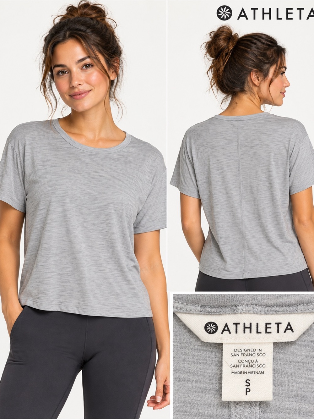 Athleta Gray Short Sleeve Relaxed Fit Tee Size S